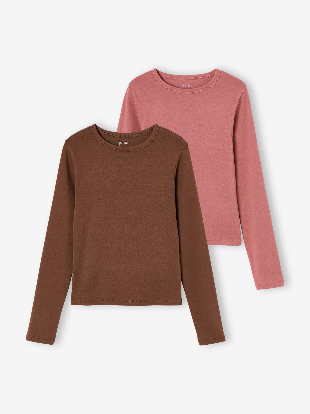 2er-Pack Cropped-Shirts Mädchen BASIC schokolade