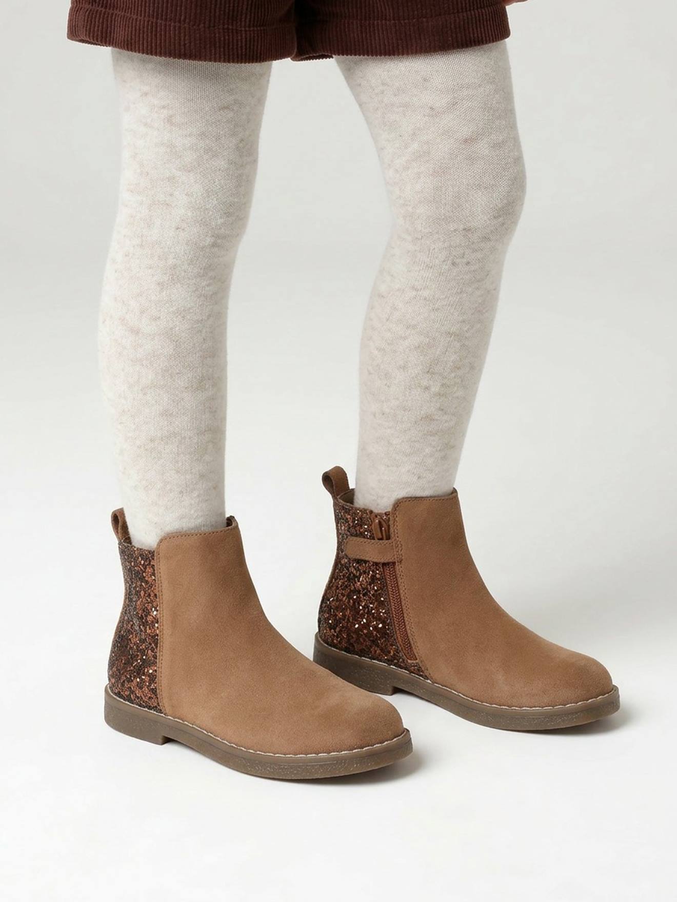 Mädchen Lederboots mit Glitzer & Anziehtrick camel