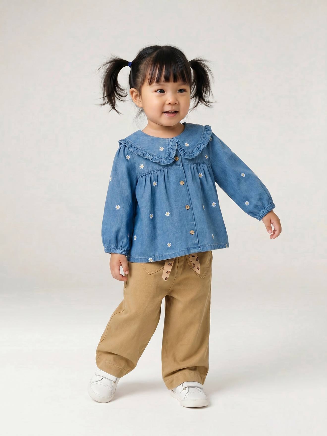 Weite Mädchen Baby Hose mit Dehnbund und Stoffgürtel