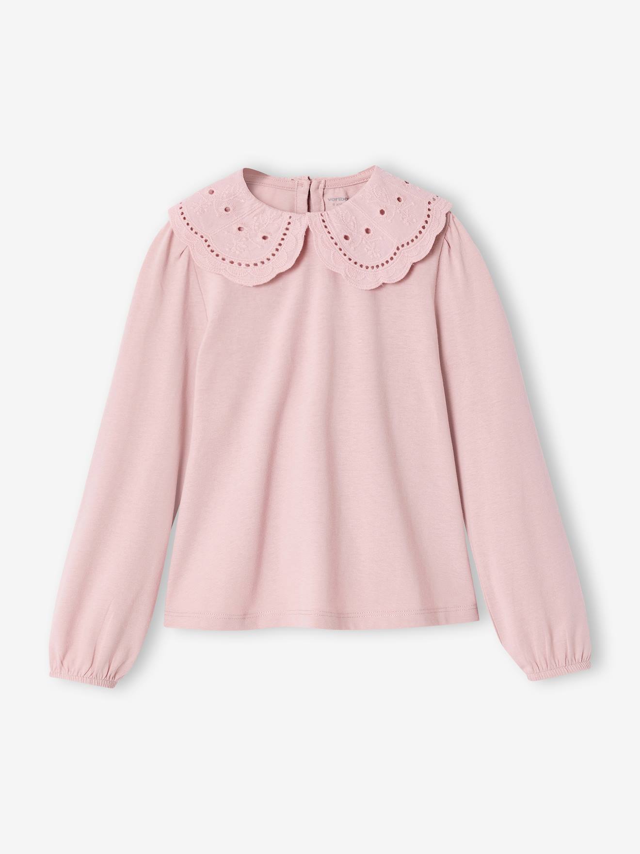 Shirt mit Lochstickerei-Kragen Mädchen hell
