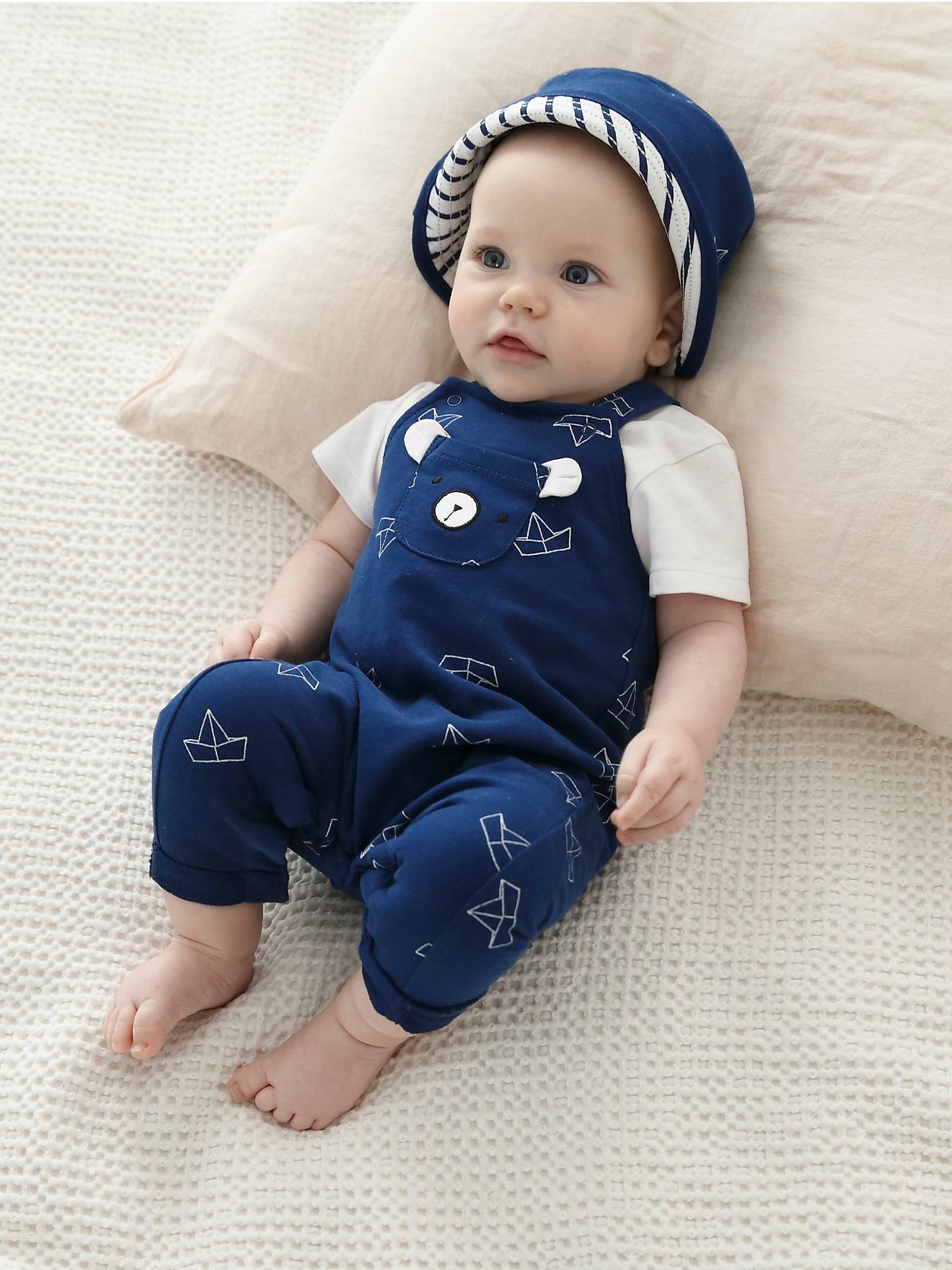 Vertbaudet Babyset aus Sonnenhut Body und Latzhose