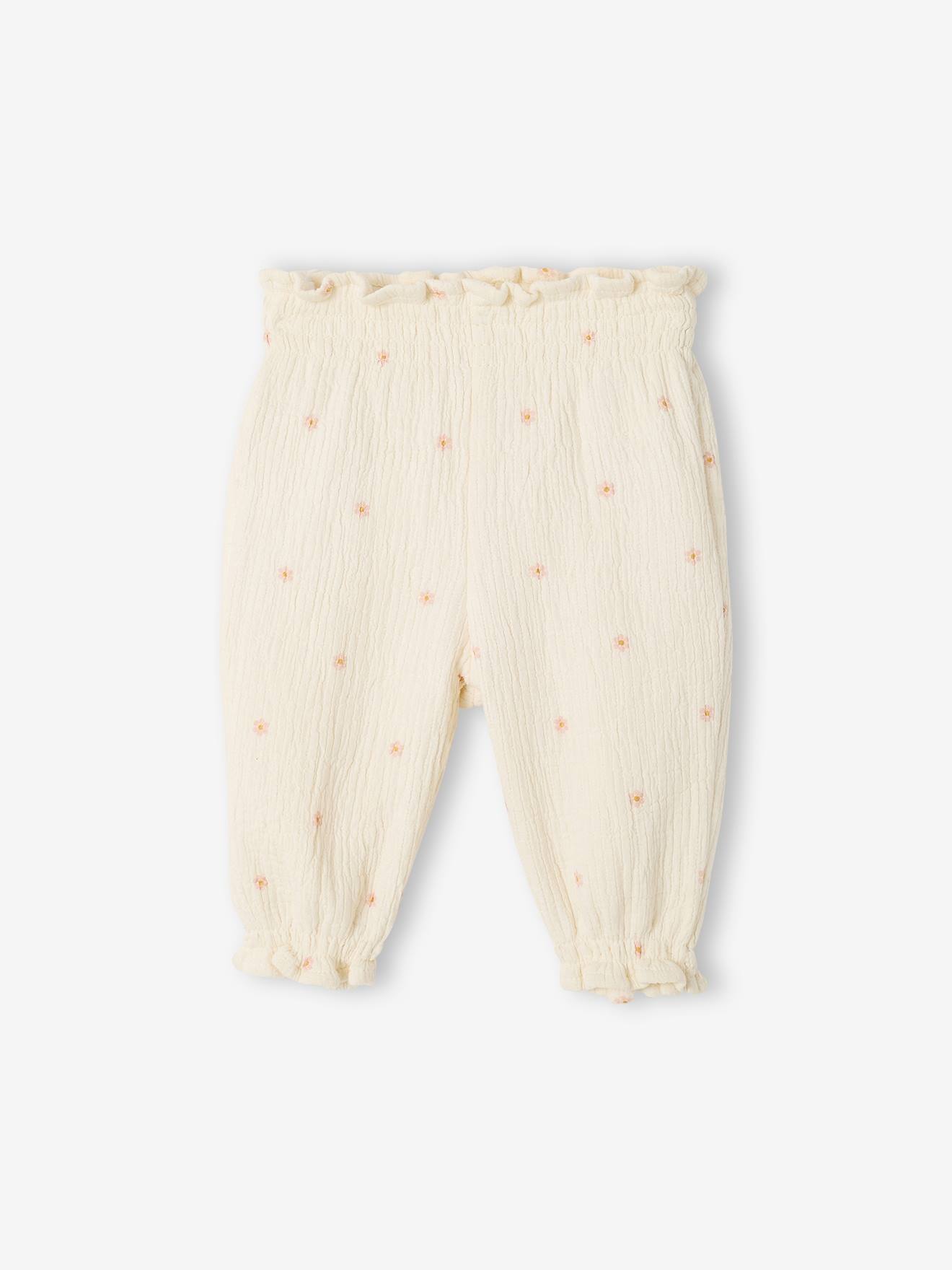 Baby Hose mit Crinkle-Effekt und Blumenprint vanille