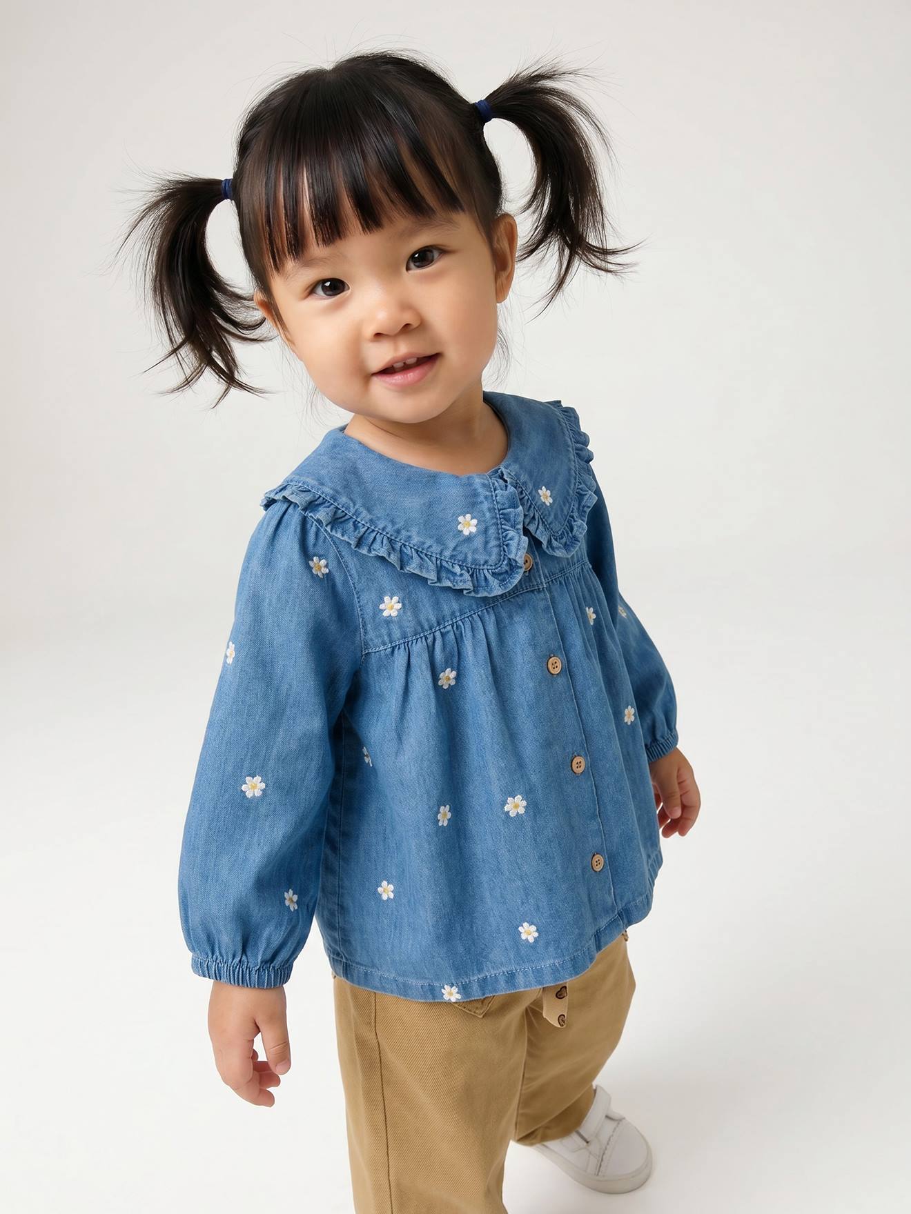 Jeansbluse mit Blumenstickereien Baby