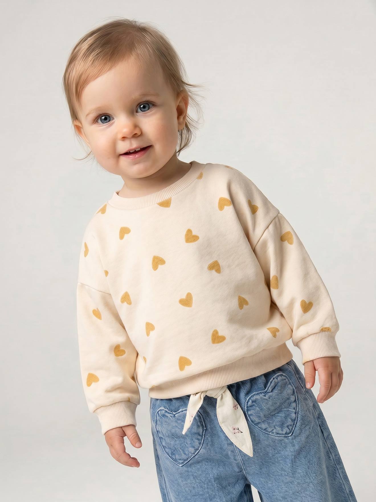 Baby Sweatshirt mit Allover-Print personalisierbar vanille