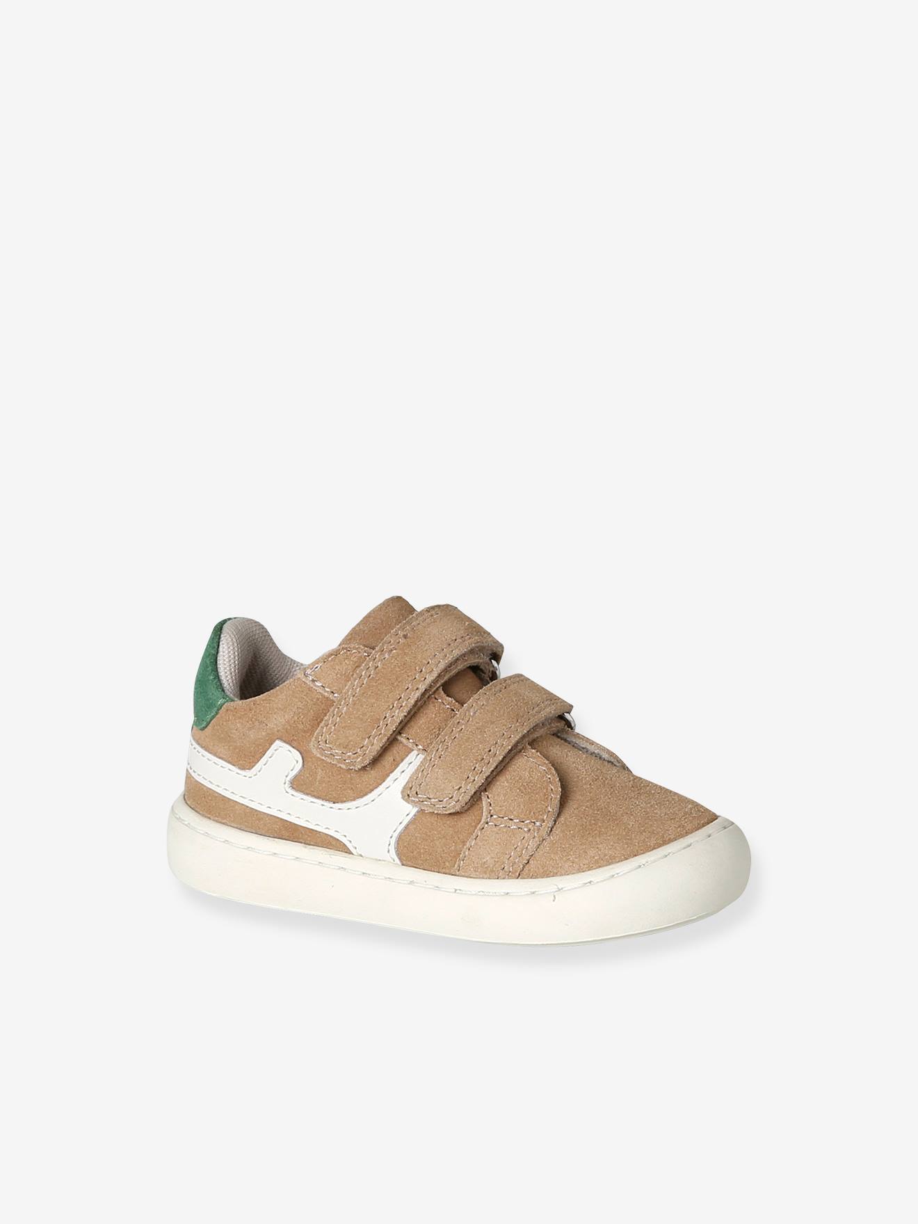 Baby Lauflernsneakers aus Leder mit Klettverschluss sandfarben