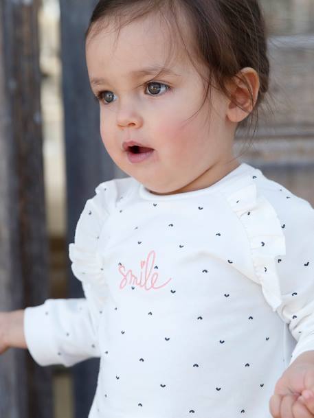 Mädchen Baby Sweatshirt mit Rüschen - wollweiß bedruckt - 1
