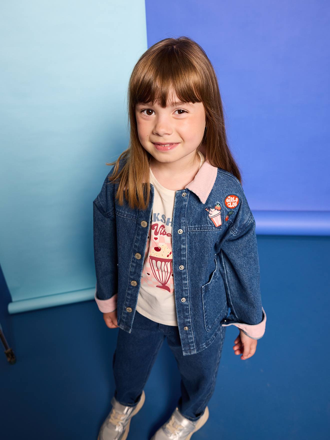 Jeansjacke Mädchen mit Cordkragen mittel