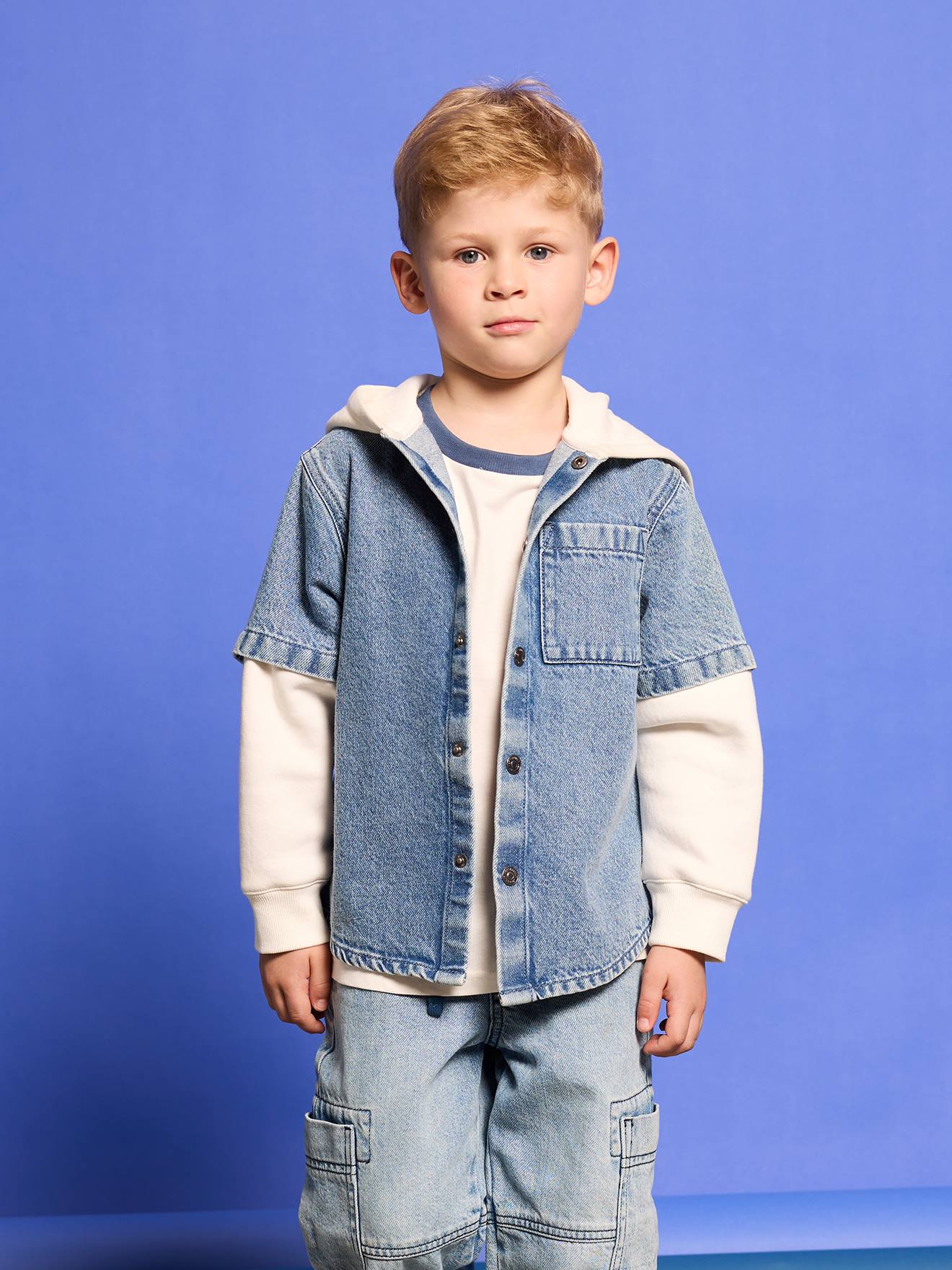 Jungen Hemd in Lagenoptik mit Kapuze