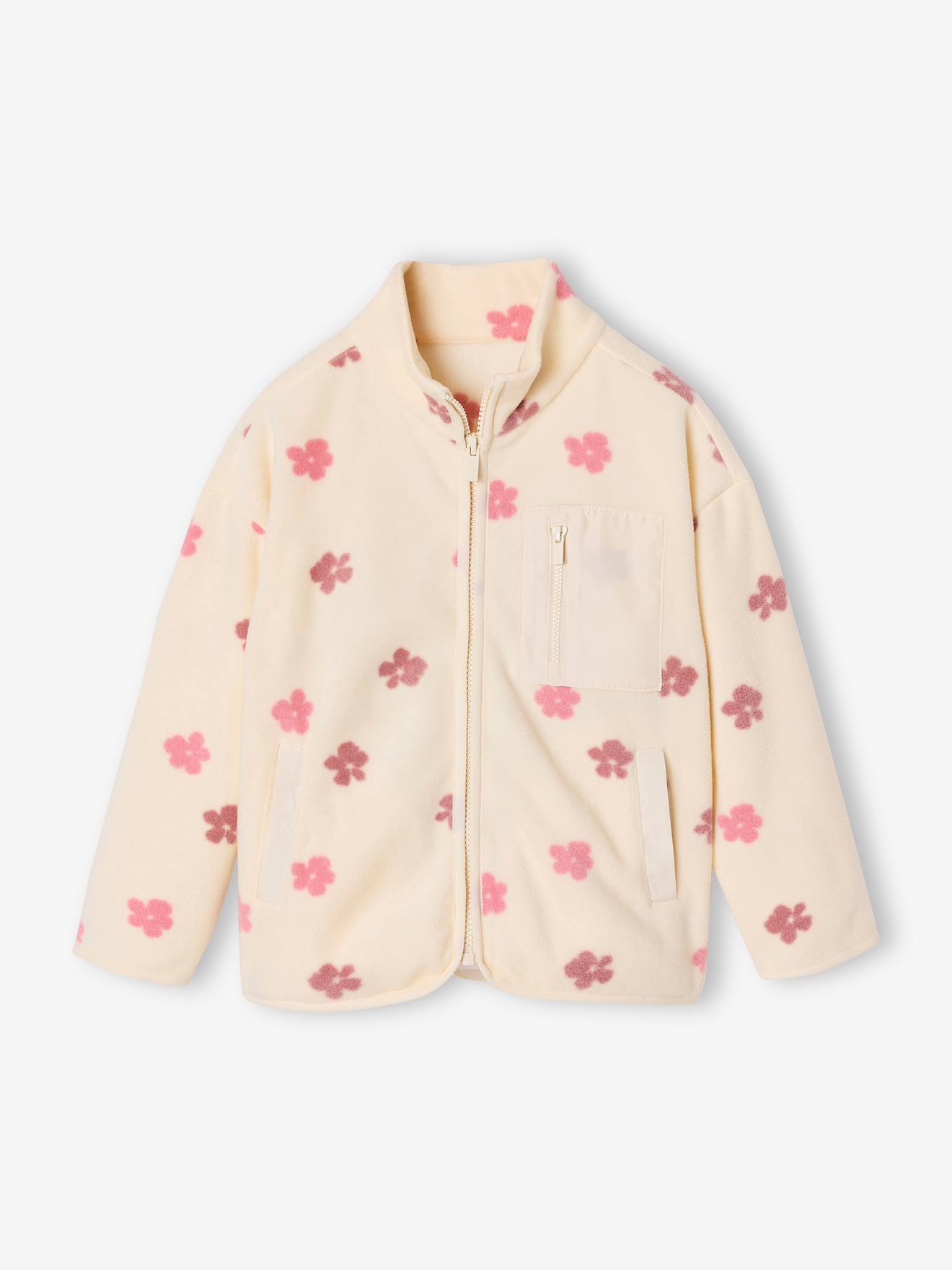 Bedruckte Fleecejacke mit Reißverschluss Mädchen vanille