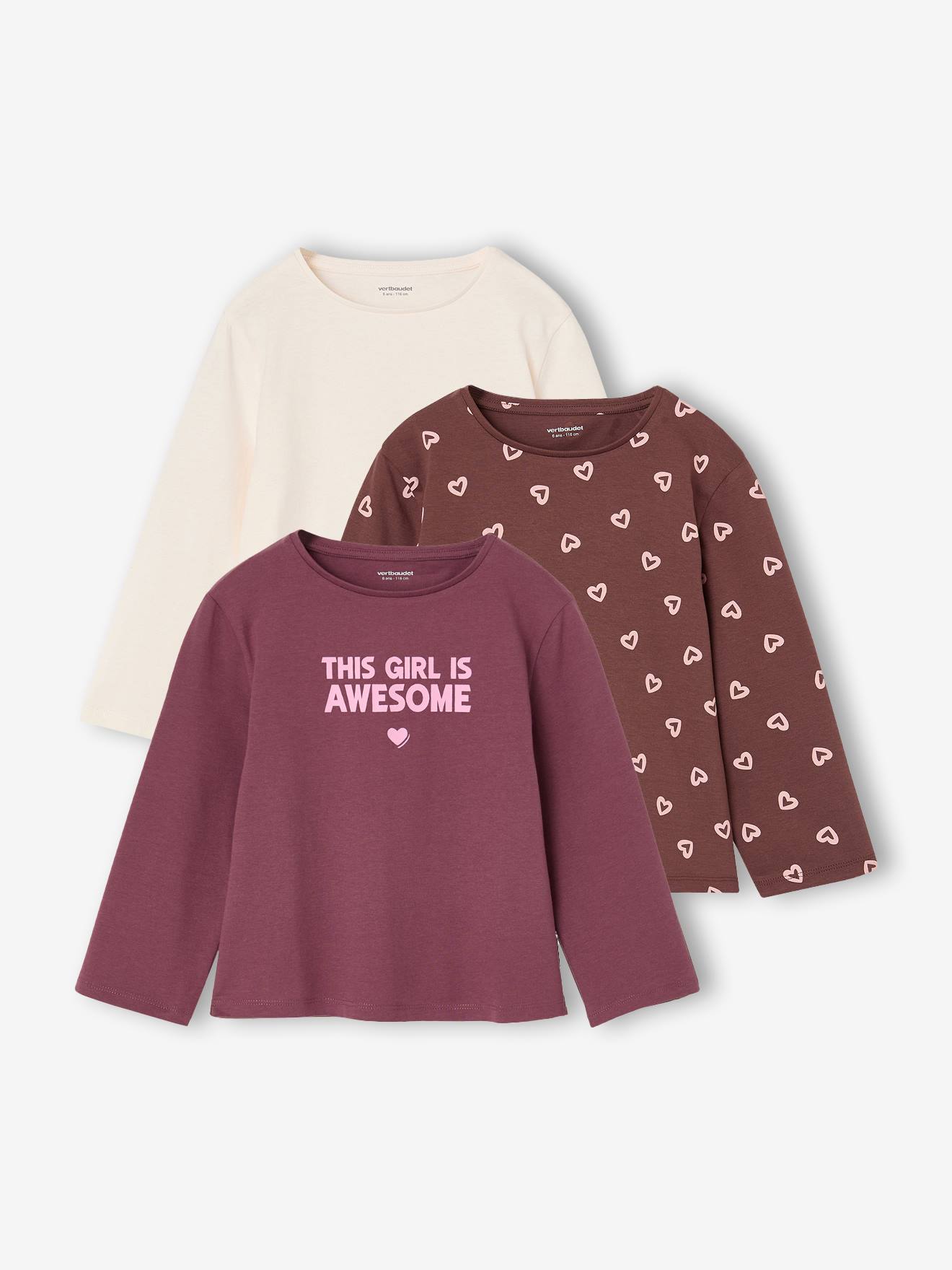 3er-Pack Langarmshirts Mädchen mit Print BASIC
