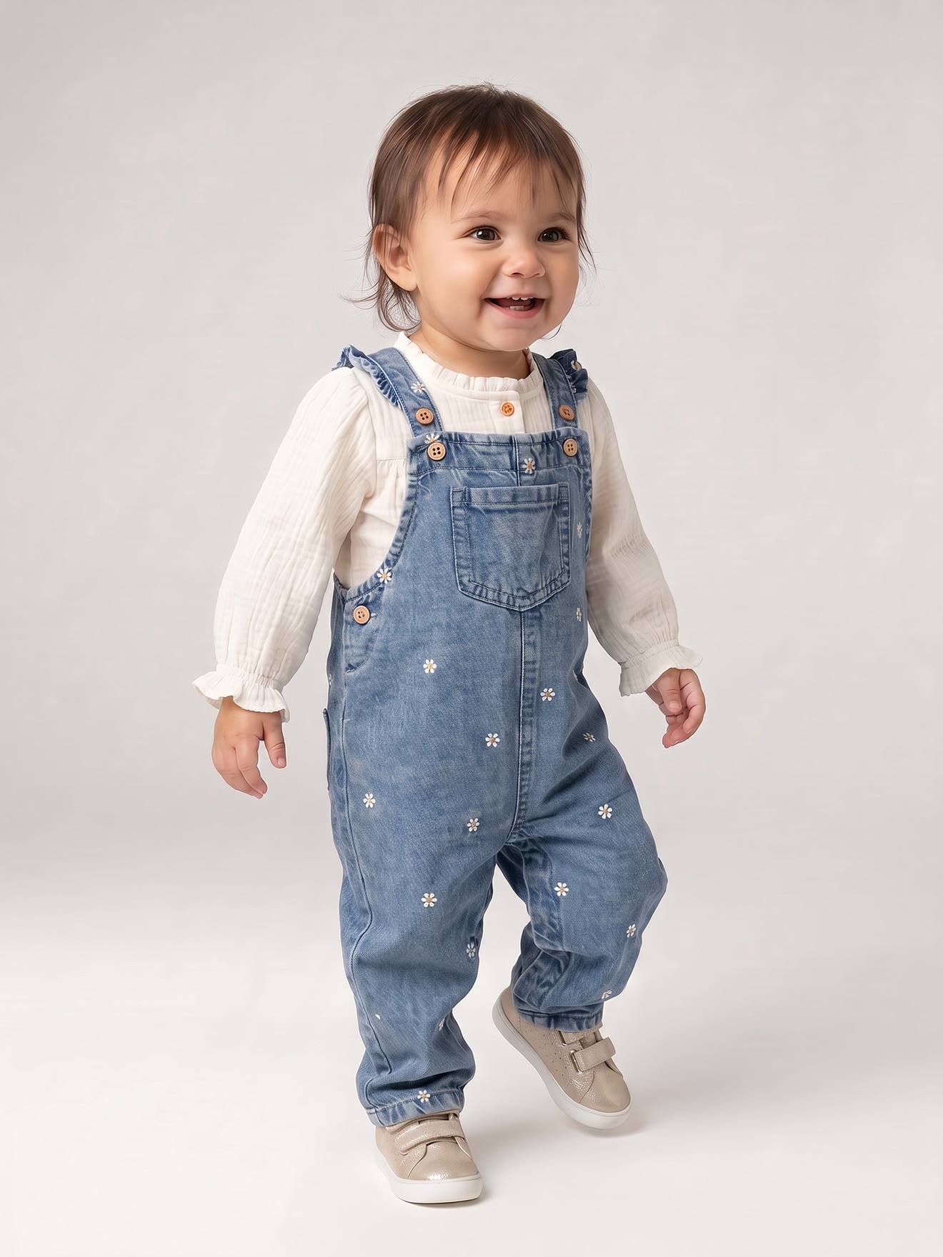 Baby Latzjeans mit Blumenstickerei