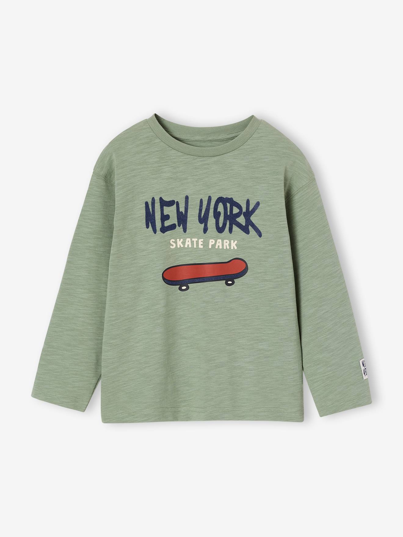 Jungen Langarmshirt mit Flockprint und Recycling-Baumwolle salbei