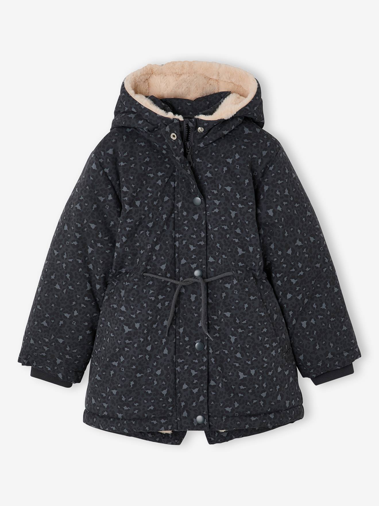 Mädchen Winterjacke mit Kapuze und Webpelz-Futter leo