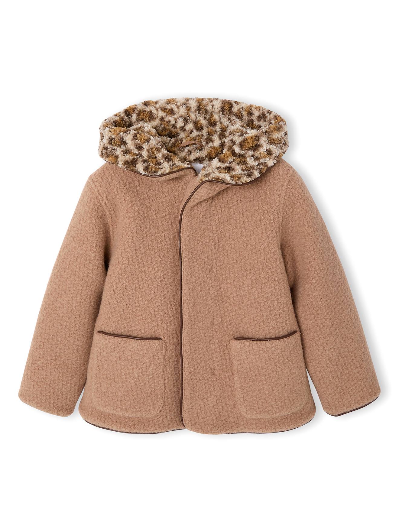 Mädchen Wintermantel mit Kapuze und Webpelzfutter Leo-Print