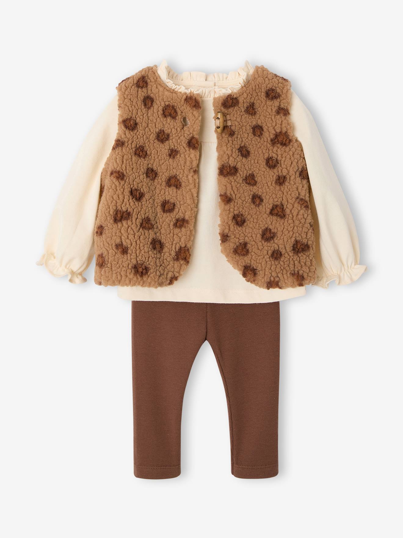 Baby-Set aus Teddyfleece-Weste mit Leo-Print