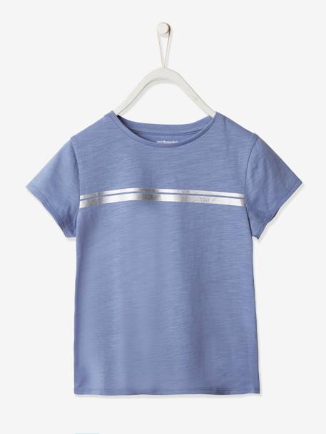 Mädchen Sport-T-Shirt mit Glanzstreifen BASIC Oeko-Tex - blau+koralle+nachtblau+pfirsich+wollweiß+zartrosa - 1