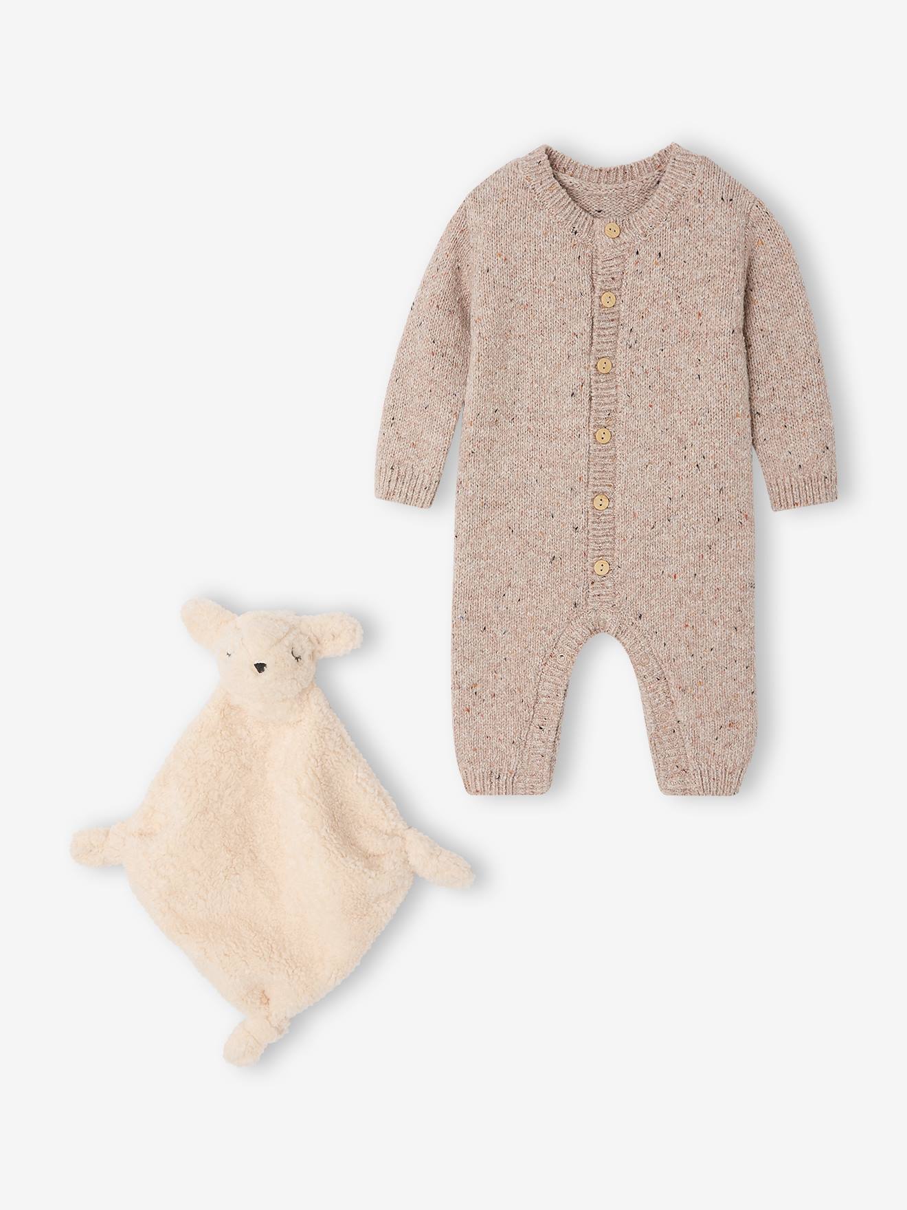 Baby-Set aus Strickoverall und Schmusetuch Hase