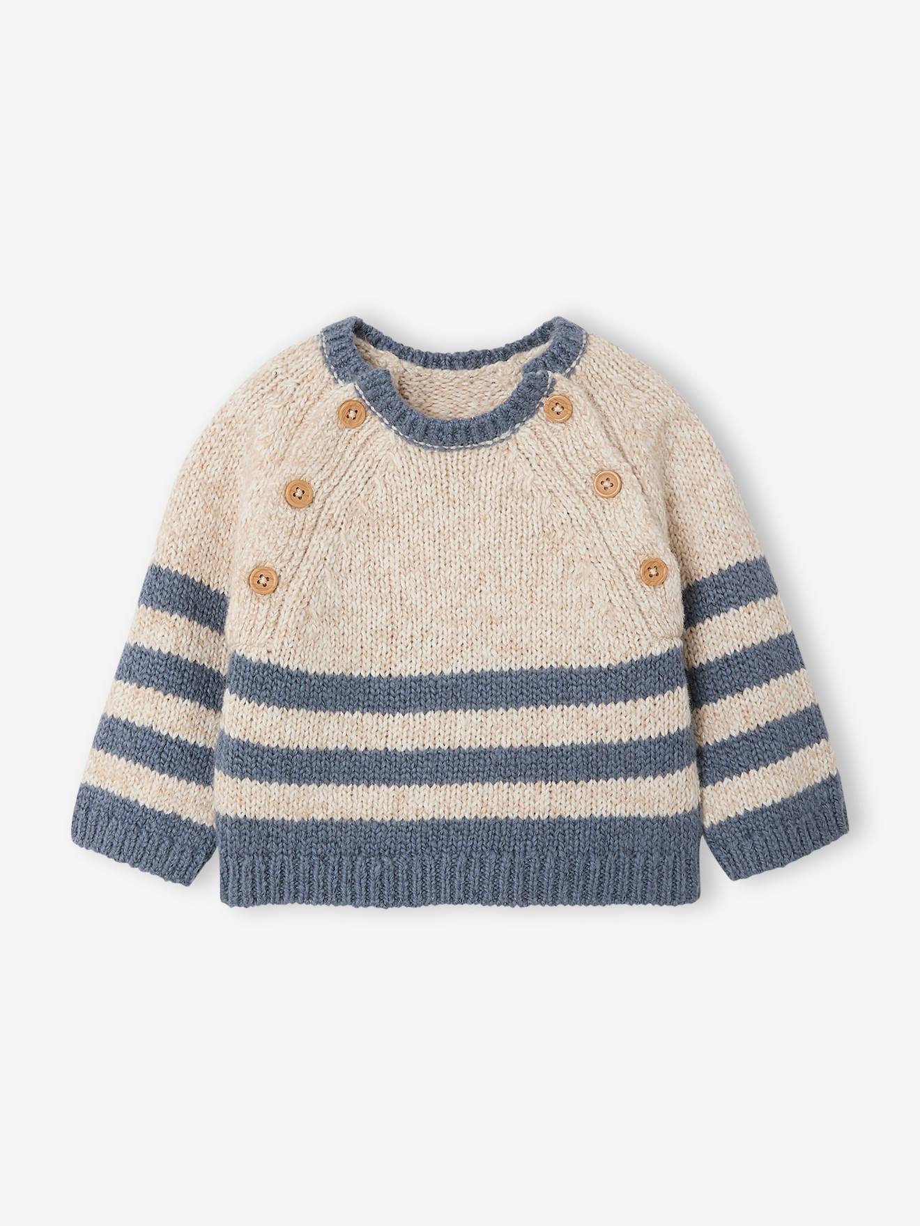 Gestreifter Matrosen-Strickpullover mit Knopfleisten Baby