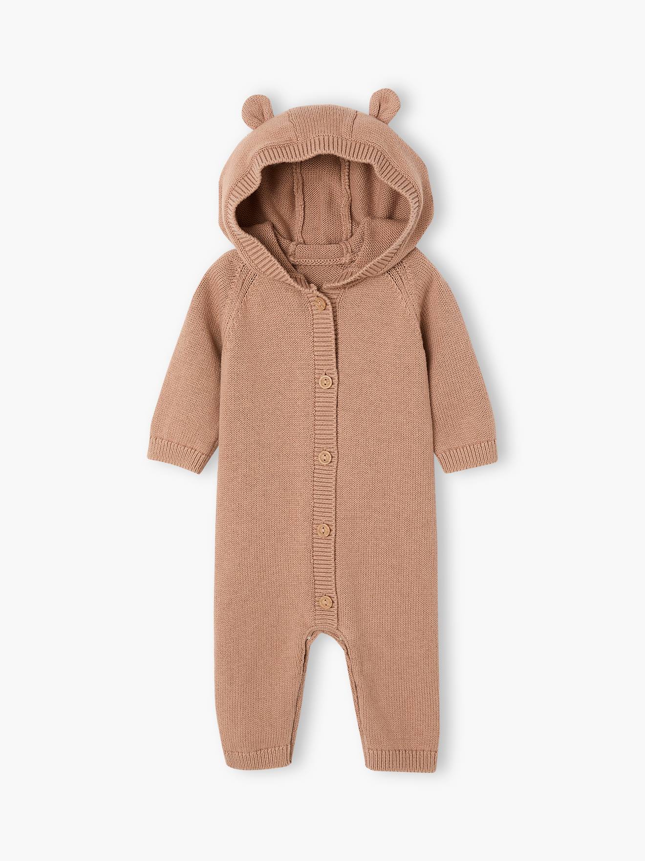 Baby Strickoverall mit Kapuze und 3D-Ohren