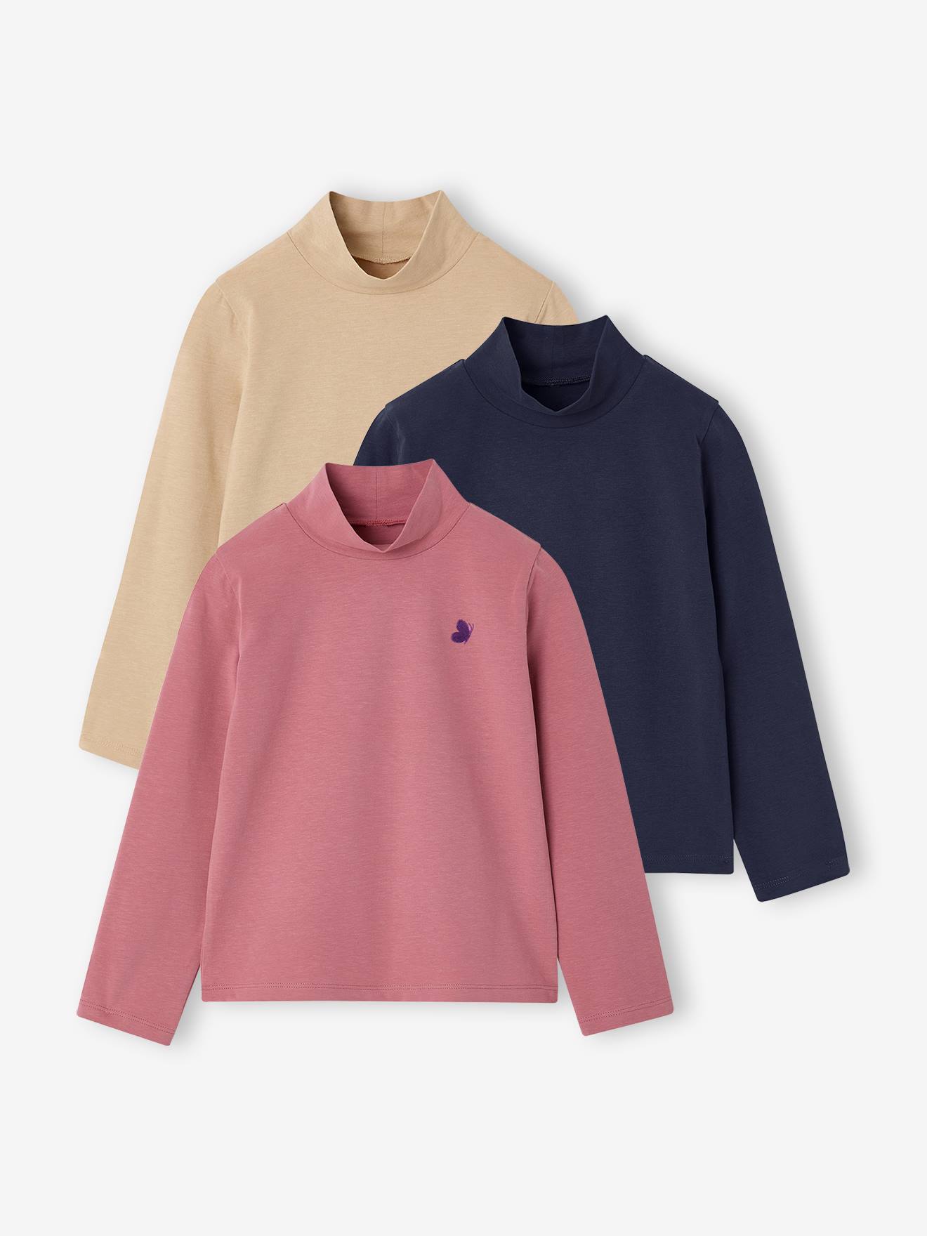 3er-Pack Unterziehshirts mit Stehkragen Mädchen BASIC