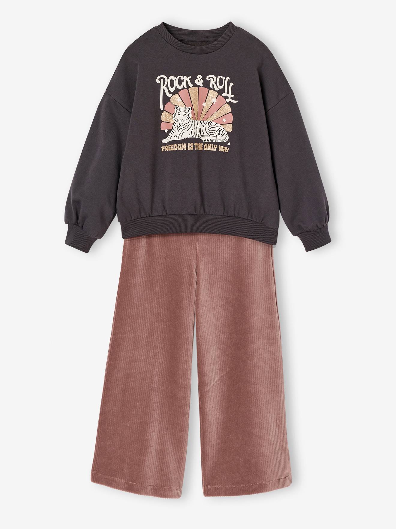 Set Sweatshirt & Samt-Hose Mädchen