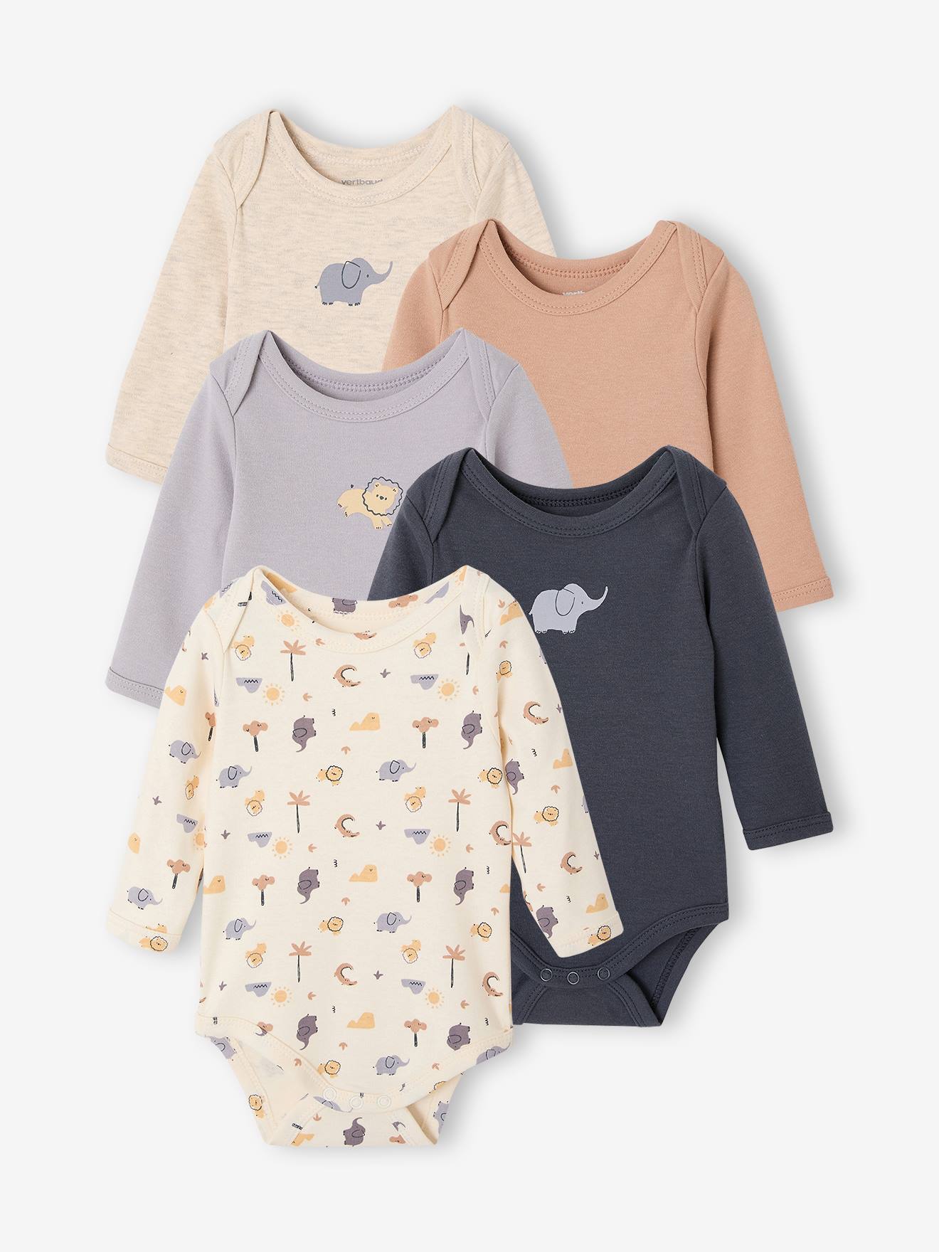 5er-Pack Baby Schlupfbodys mit Tiermotiven PETIT BATEAU cappuccino
