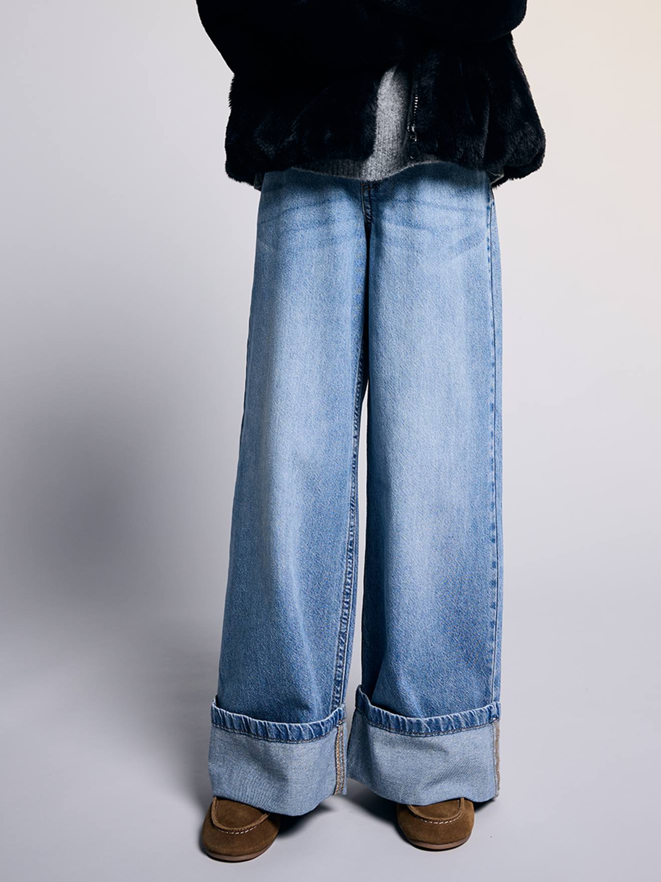 Jeans Wide-Leg mit breitem Umschlag Mädchen