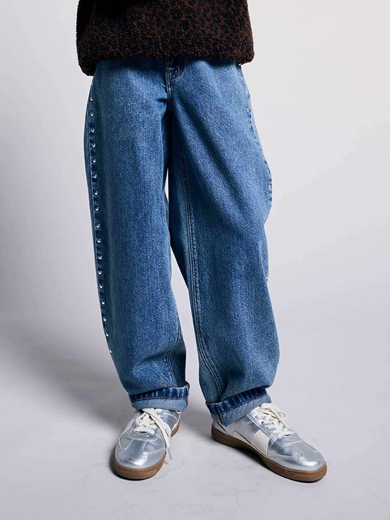 Jeans Balloon-Fit mit Nieten Mädchen JONEN