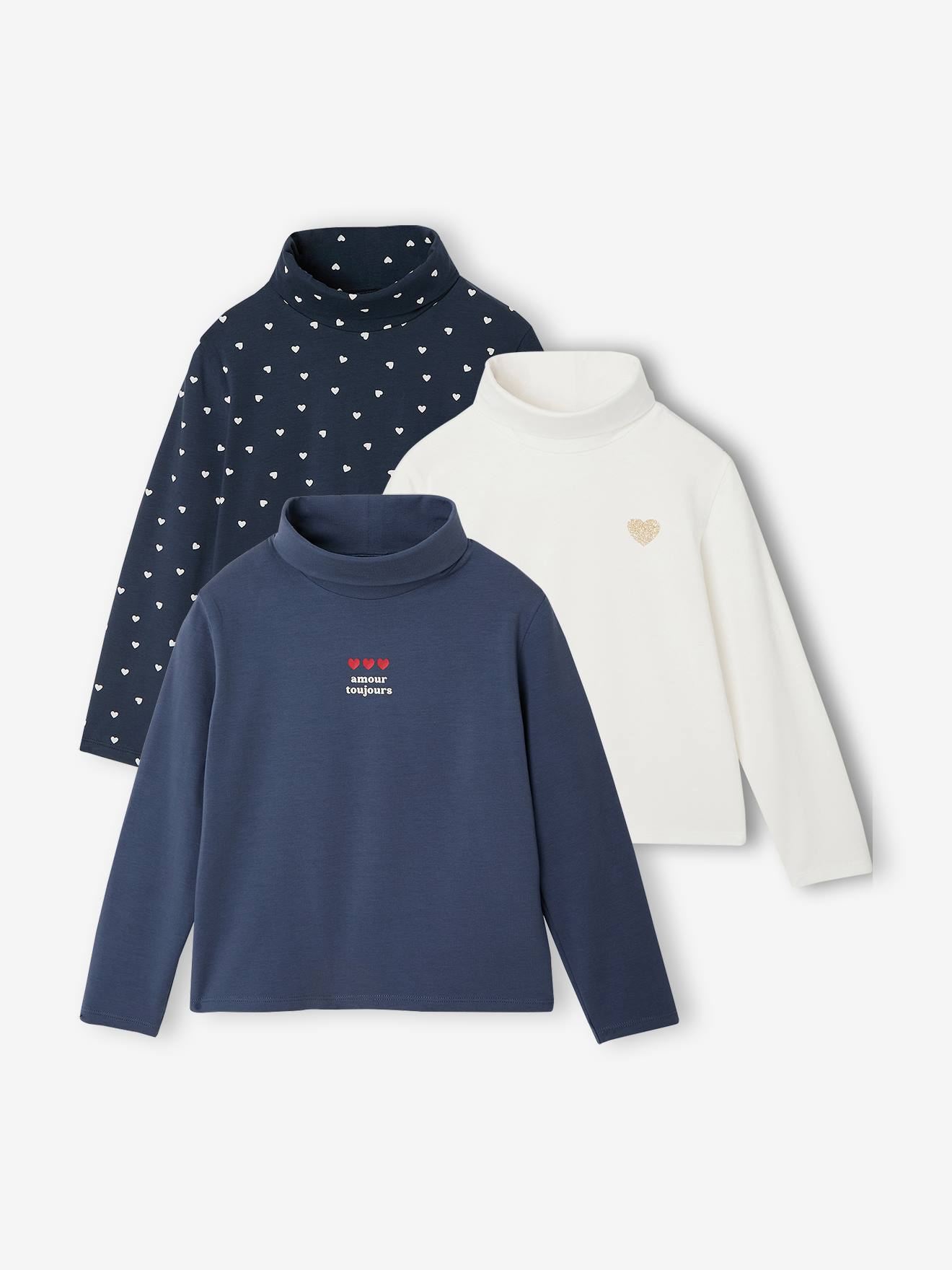 3er-Pack Mädchen Rollkragenshirts BASIC