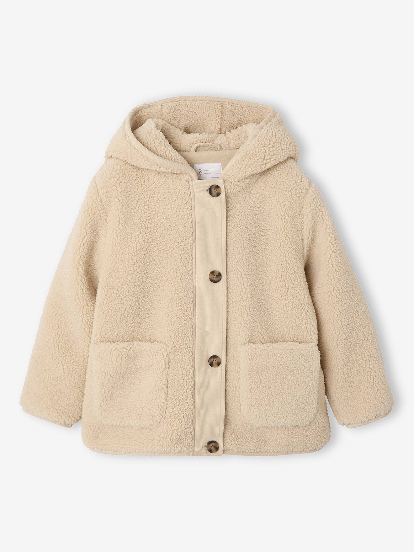 Übergangsjacke aus Teddyfleece mit Kapuze Mädchen