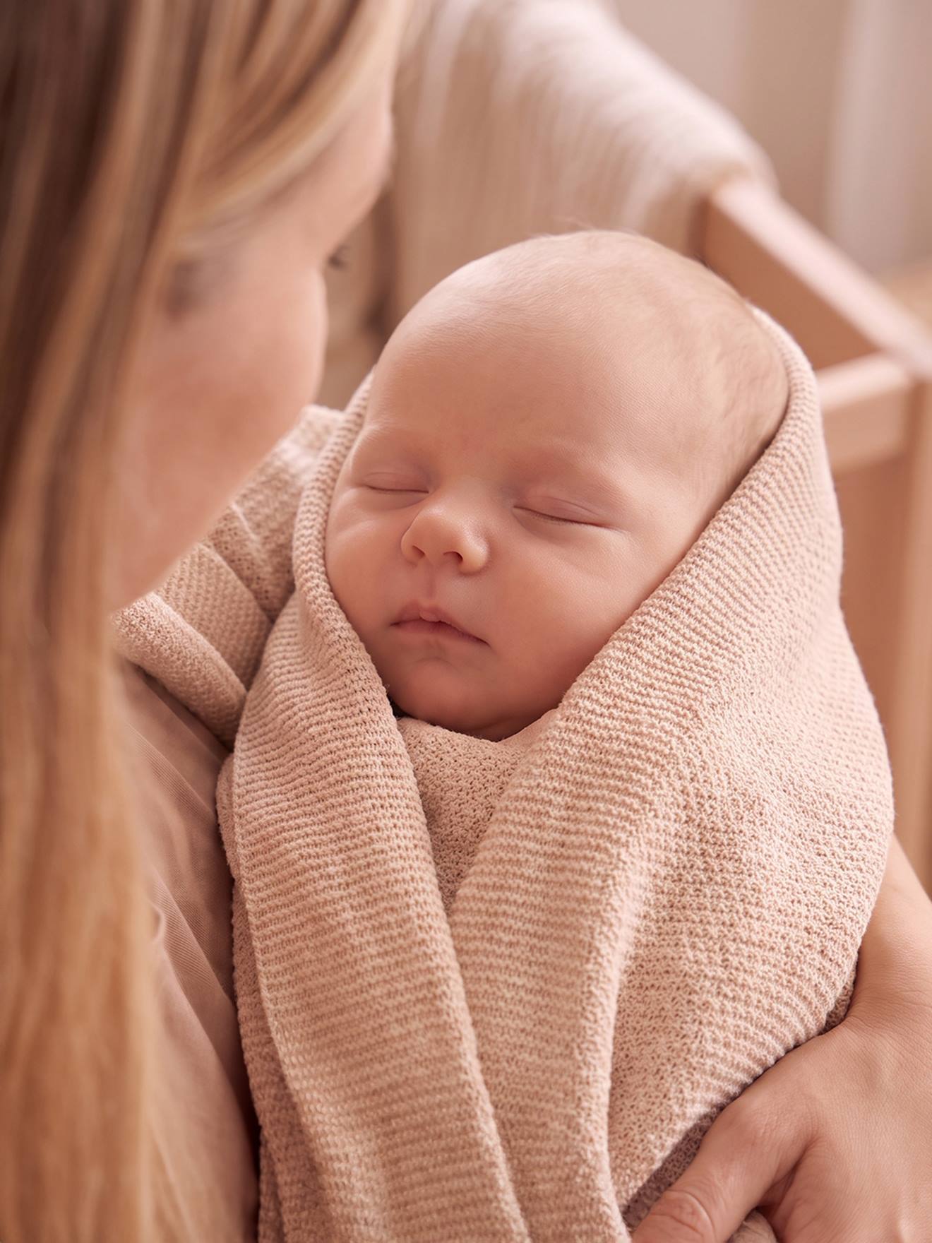 vertbaudet Strickdecke aus Baumwolle Baby in beige