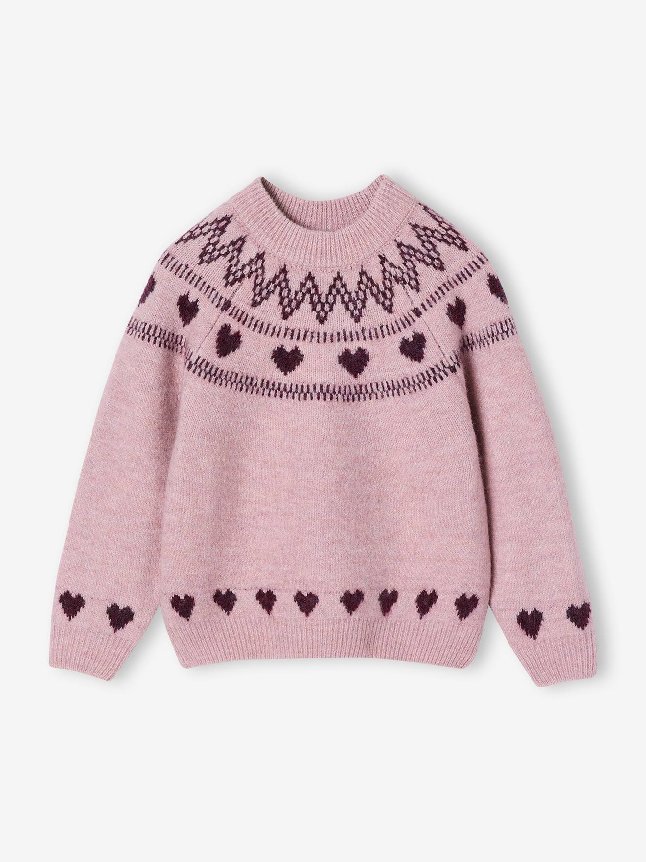Pullover mit Jacquard-Herzen Mädchen hell