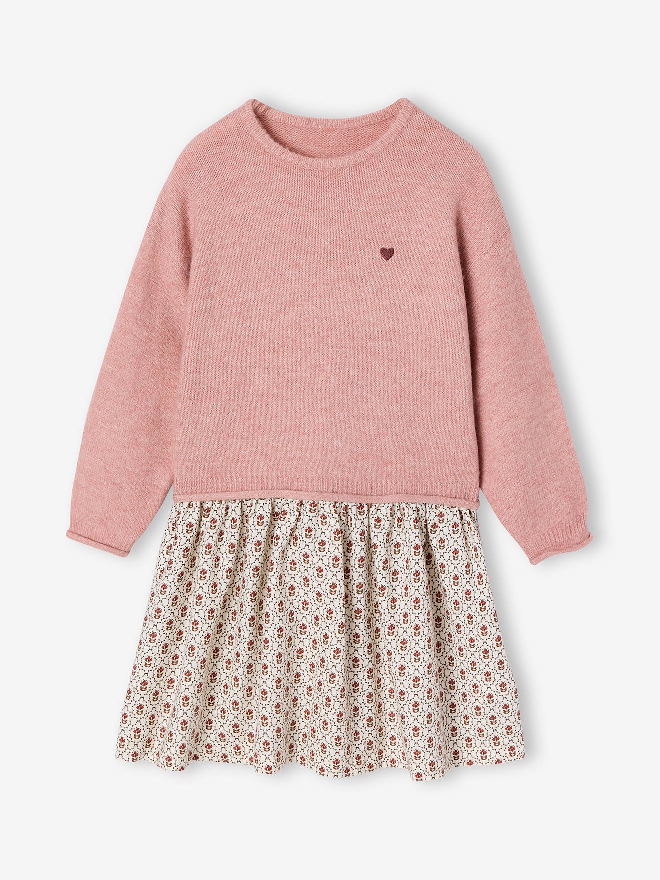 2-in-1-Kleid mit Strickoberteil Mädchen