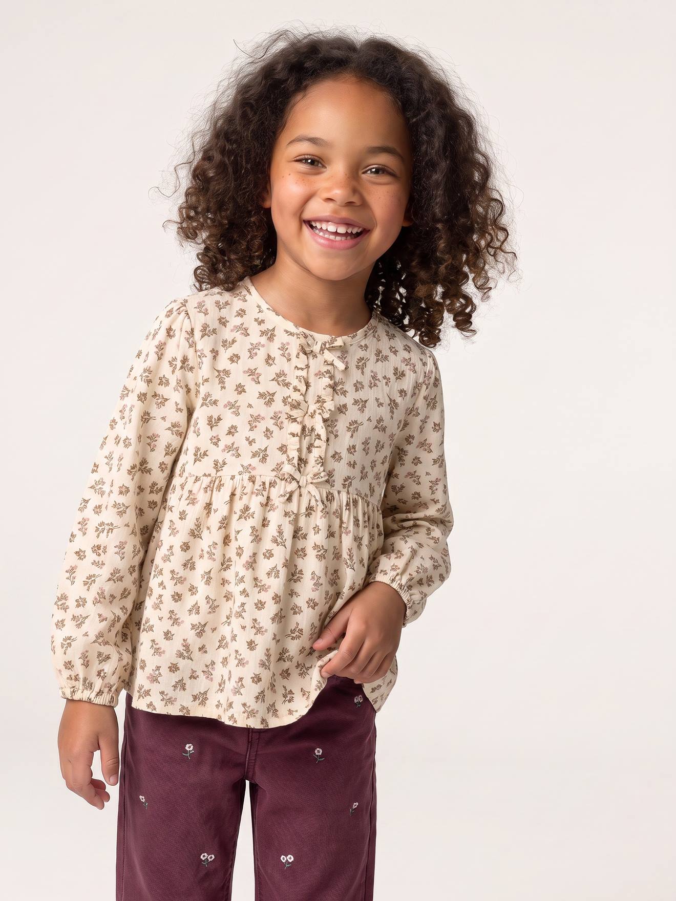 Musselinbluse Mädchen mit Schleifen Langarm