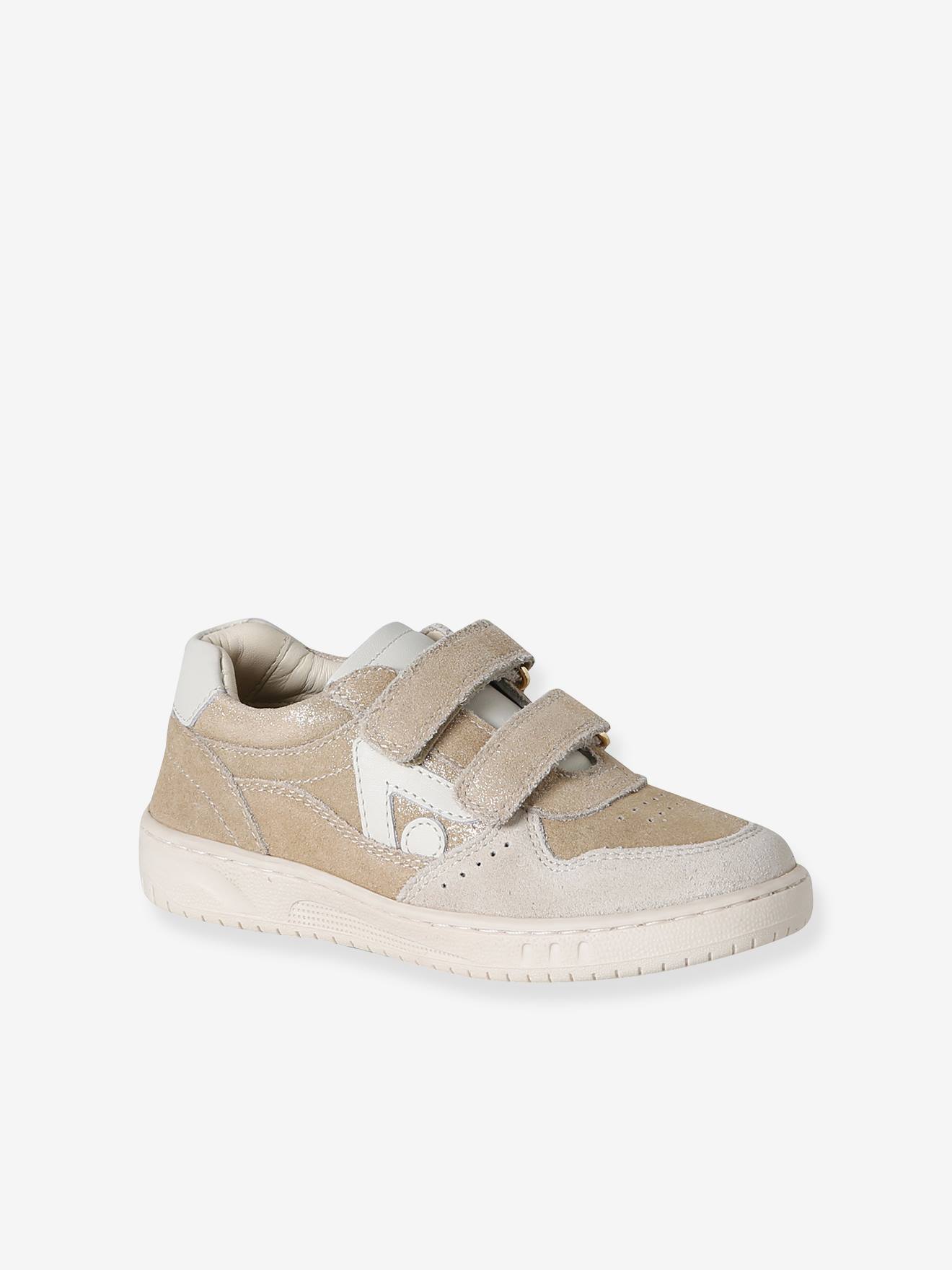 Leder-Sneakers mit Klettverschluss Mädchen -metallic