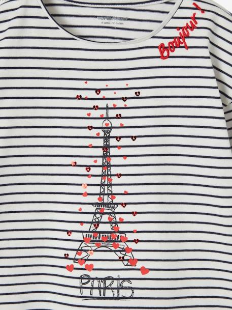 Mädchen Shirt mit City-Motiv - wollweiß bedruckt+wollweiß gestreift - 6