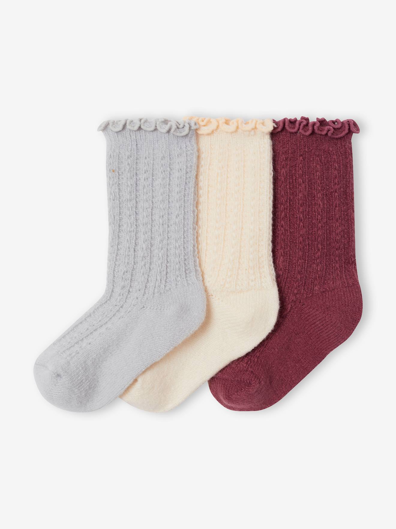 3er-Pack warme Stricksocken mit Wellenbündchen Mädchen