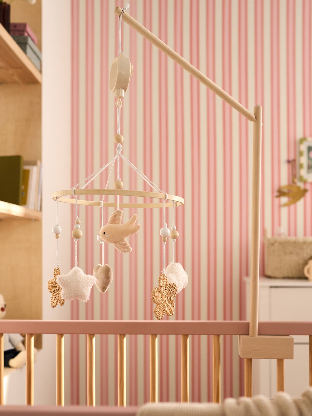 Baby Musikmobile VOGEL mit Rattanblumen