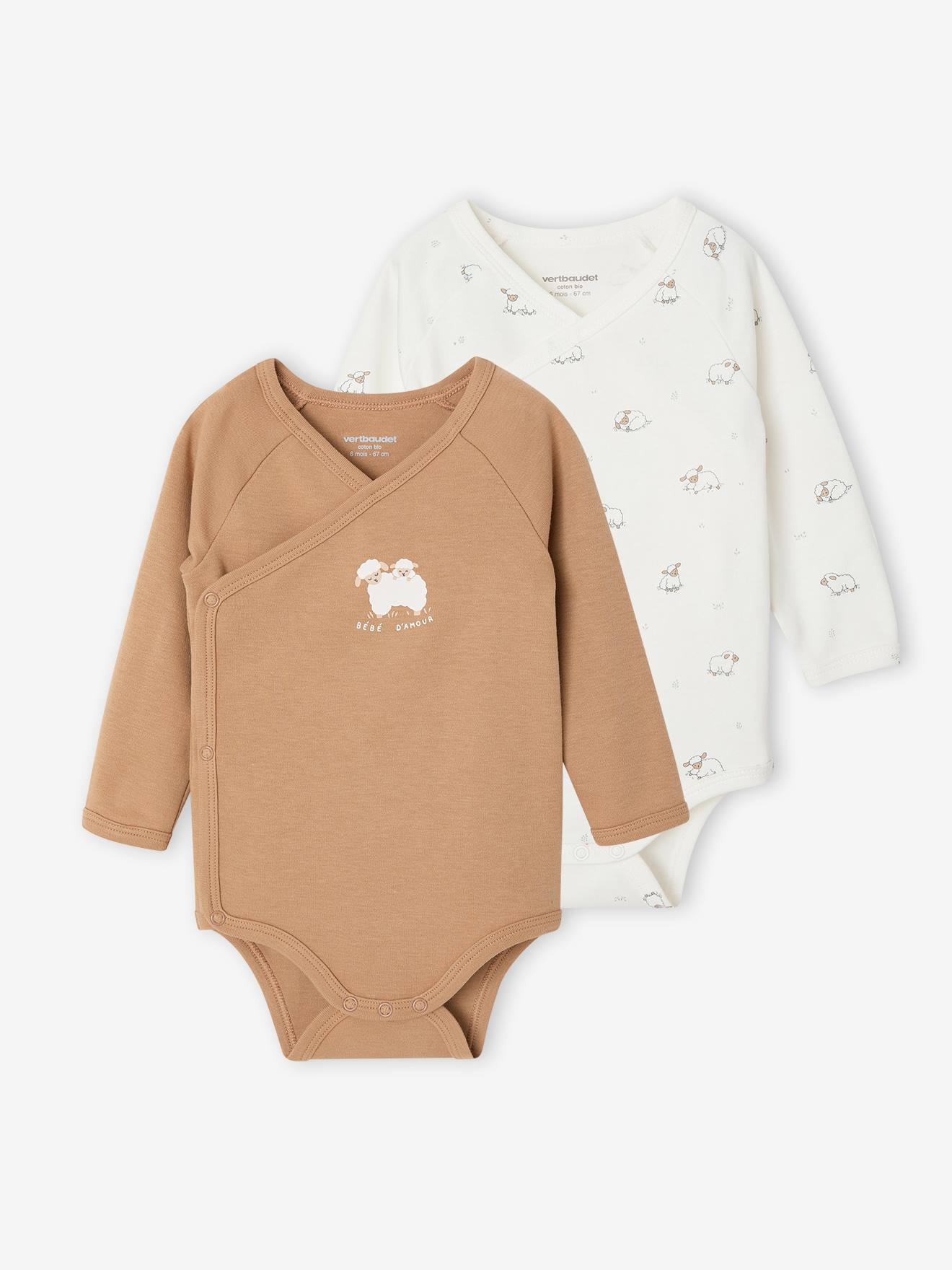 2er-Pack Baby Wickelbodys langarm cappuccino