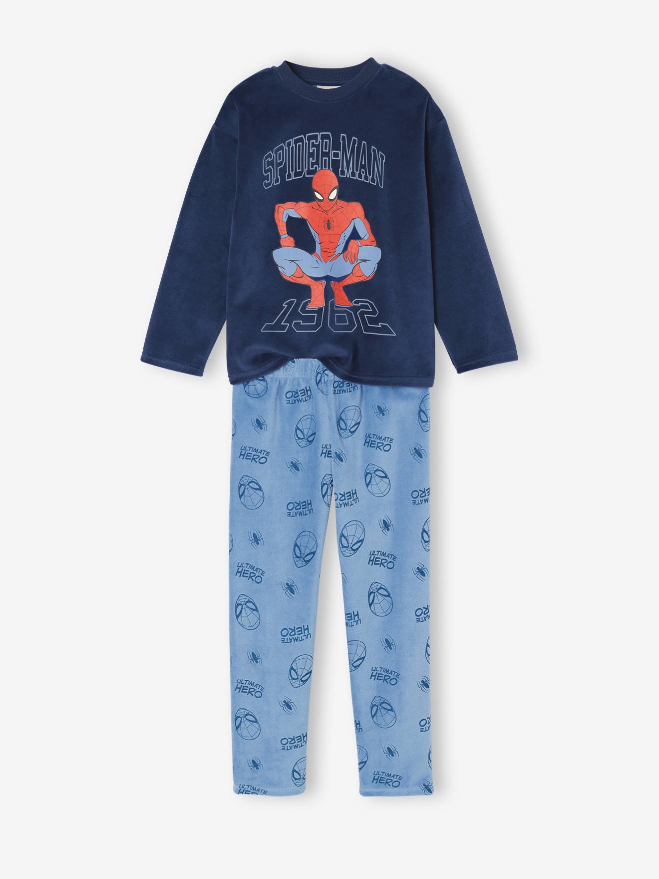 Samt-Schlafanzug Kinder MARVEL SPIDERMAN azur