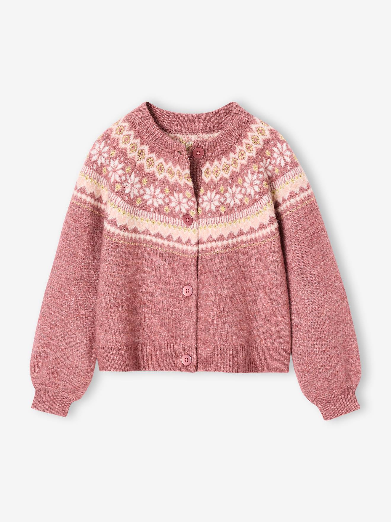 Mädchen Cardigan mit Norwegermuster und 42% Recycling-Polyester