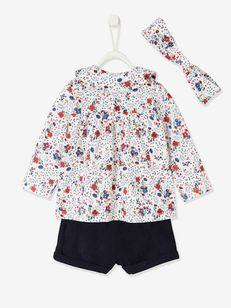Mädchen Baby-Set: Shirt, Shorts & Haarband Oeko-Tex - dunkelgrün+nachtblau - 16