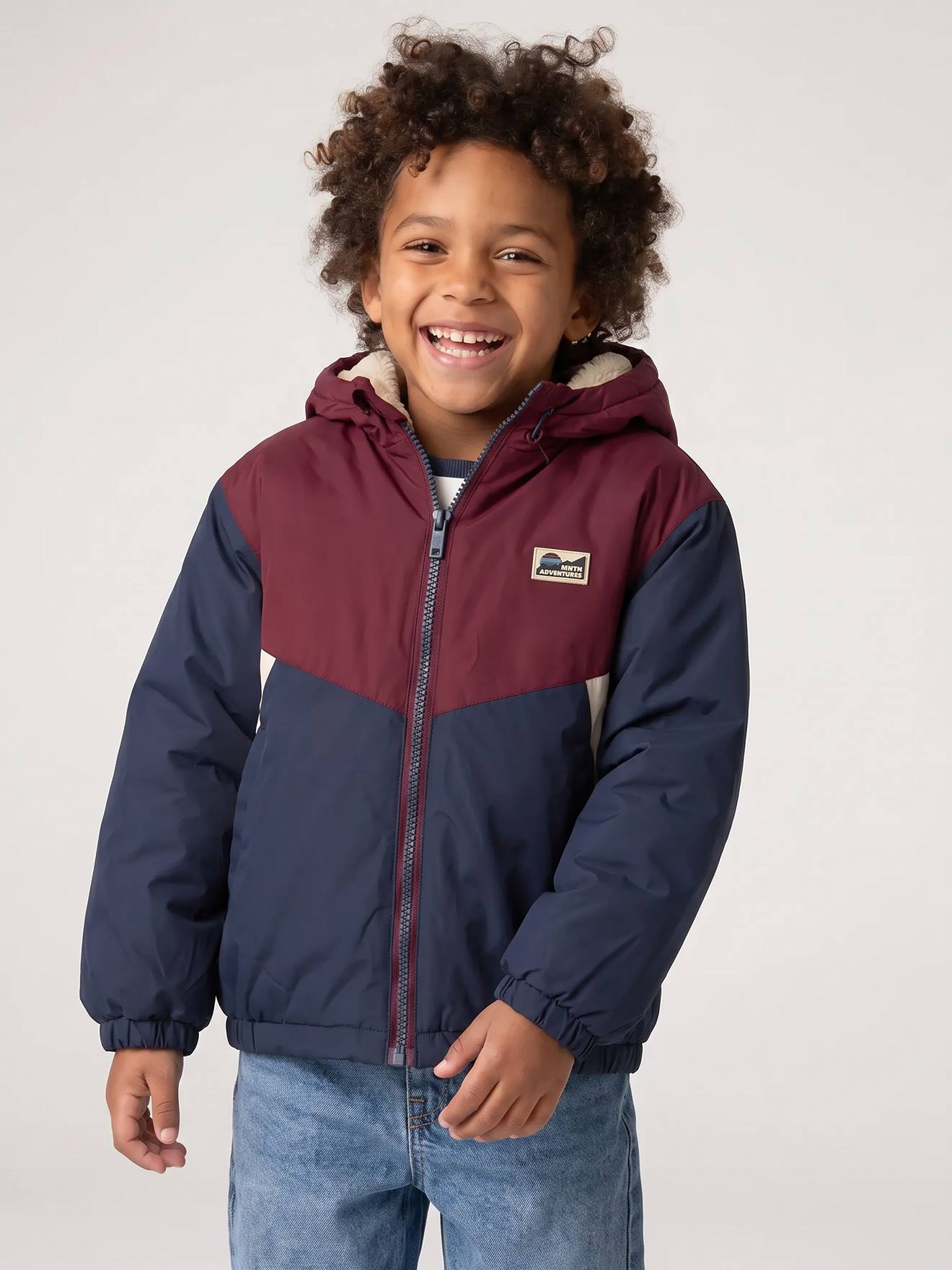 Übergangsjacke mit Kapuze und Teddyfleece-Futter Colorblock