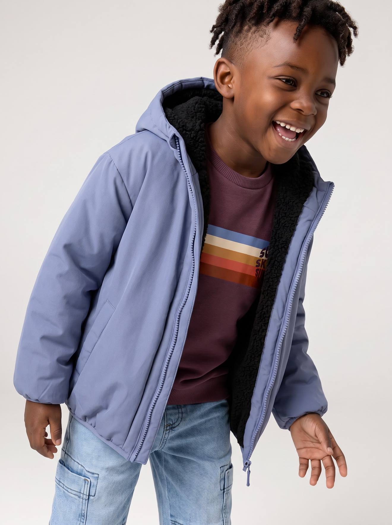 Jungen Wendejacke mit Kapuze und Teddyfleece