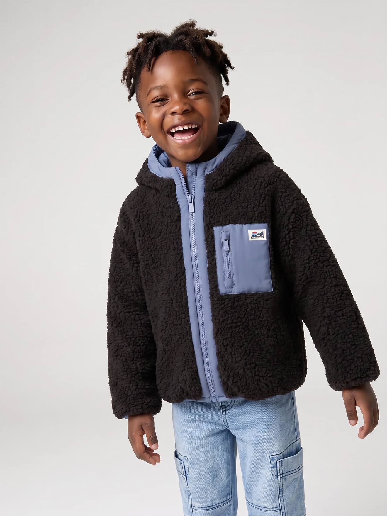 Jungen Wendejacke mit Kapuze und Teddyfleece