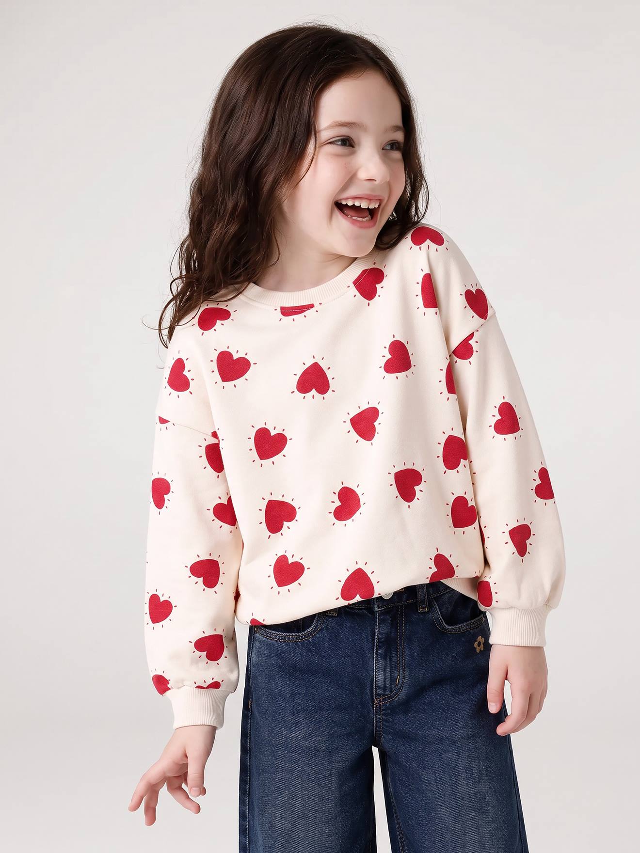 Bedrucktes Sweatshirt Mädchen elfenbein