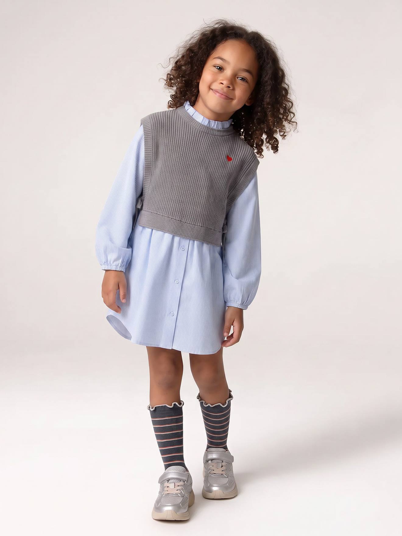 2-in-1-Hemdblusenkleid mit Pullunder Mädchen personalisierbar