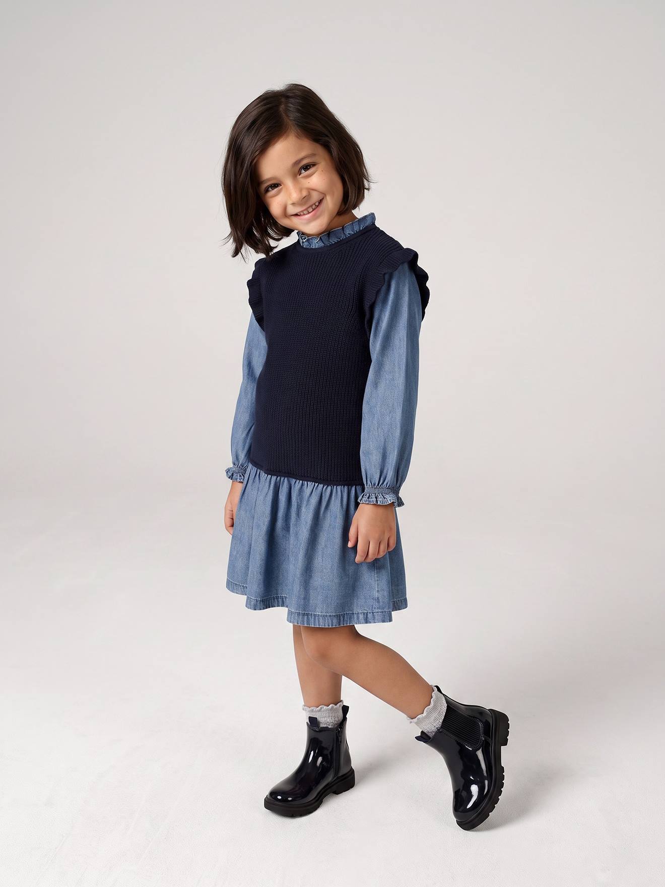 Mädchen 2-in-1-Kleid mit Denim