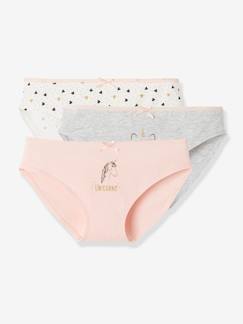 Maedchenkleidung-Unterwäsche, Socken, Strumpfhosen-Unterhosen-3er-Pack Mädchen Slips „Katze + Einhorn“