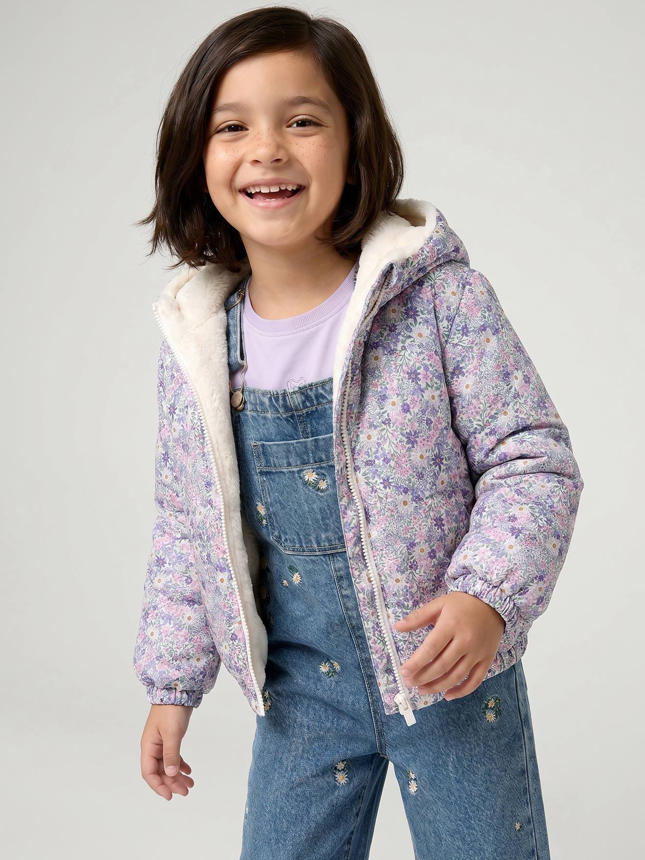 Wende-Übergangsjacke mit Kapuze Mädchen Leomuster